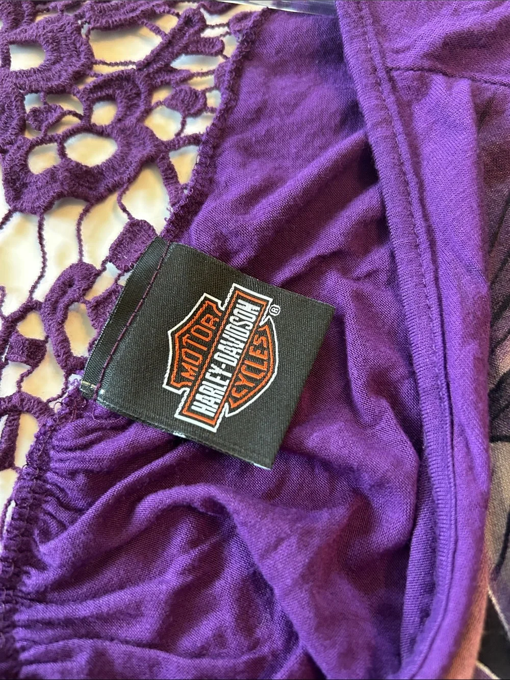 Harley-Davidson Purple V-Neck Lace-Back Graphic Tee - Picture 4 of 5